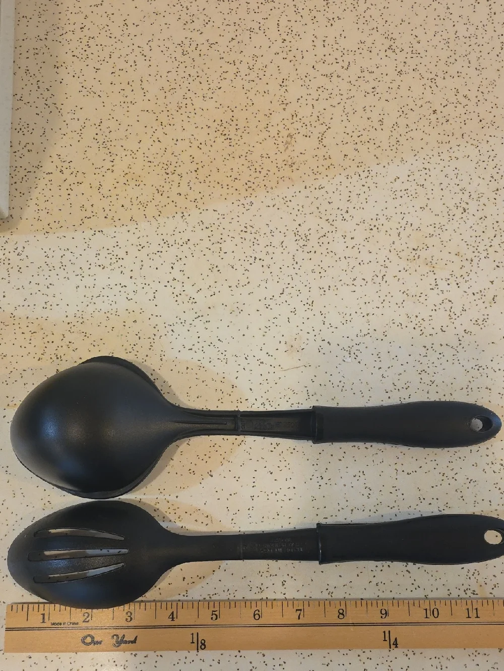 Black Nylon Slotted Spoon & Serving Ladle Set Heat Resistant Unbranded